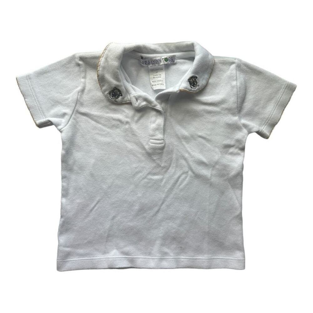 Sara Lynn Togs Cotton White Polo Tiger Emblemed Short Sleeve White Polo - 3T